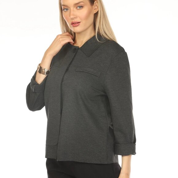 Grey Buttoned Classy Collar Blazer - Picture 3 of 5